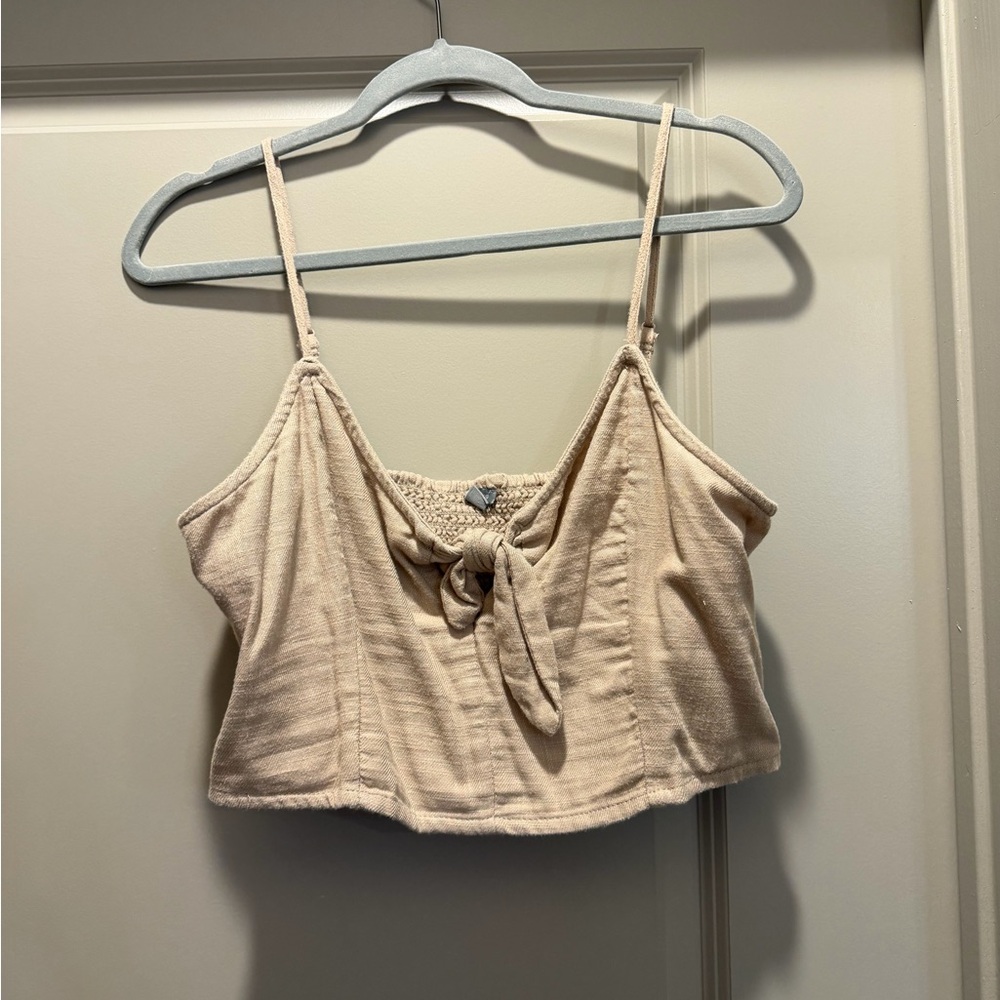 Aerie Cream Tie-Front crop top